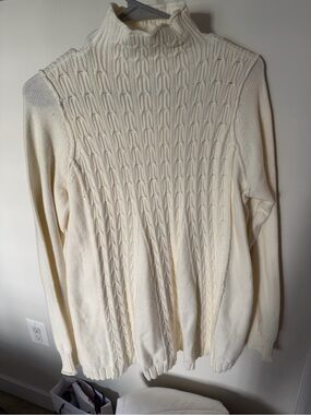 Free People "Party in the Back" Cream Cable-Knit Mock Neck Sweater